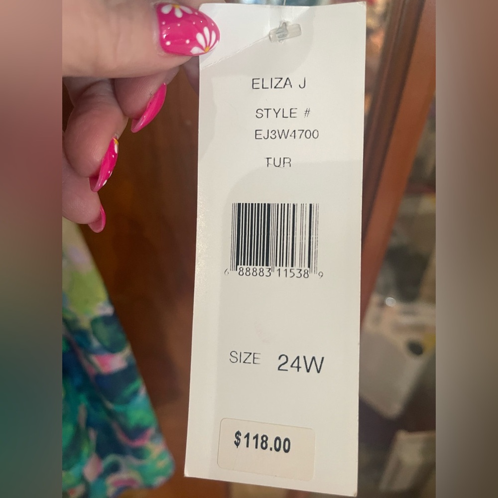 Eliza J Teal jacket and Multicolor Watercolor Floral Dress - Picture 3 of 13